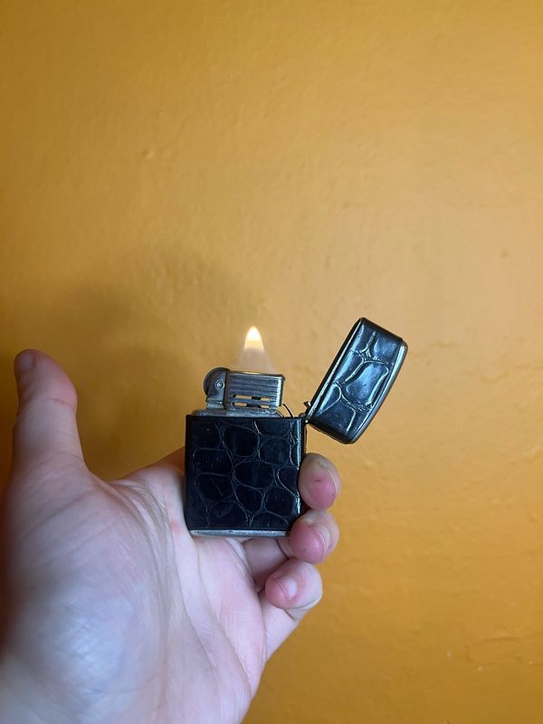 Black Pleather Champ Austria Flip Top Lighter