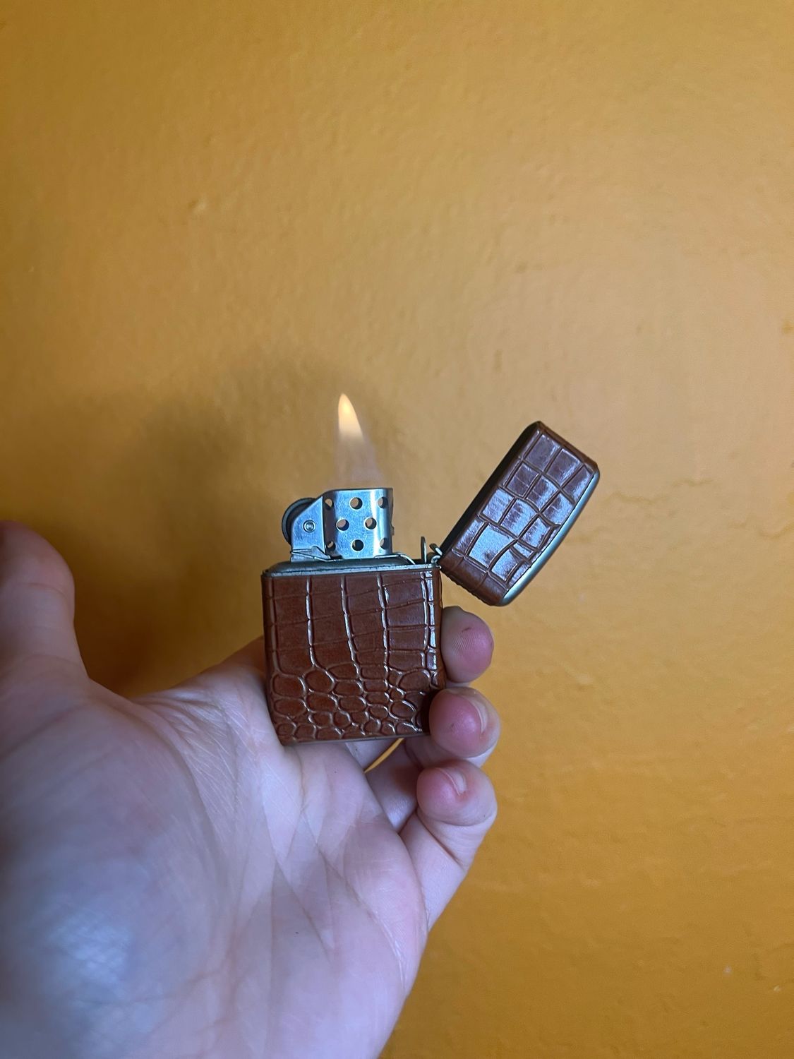 Brown Pleather Champ Austria Flip Top Lighter