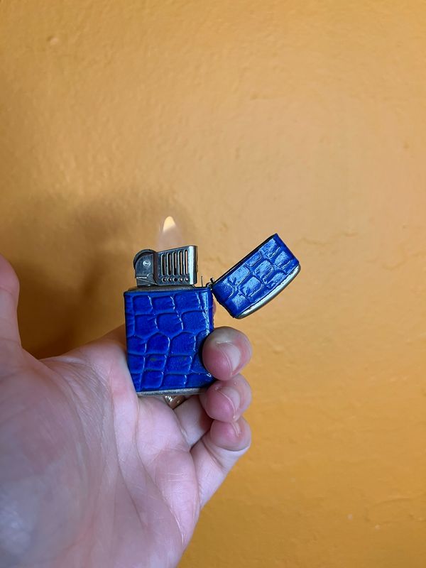 Blue Pleather Champ Austria Trimlite Flip Top Lighter