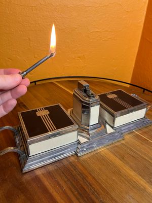 Early 20th Century Ronson Touch Tip Table Lighter Smoking Set