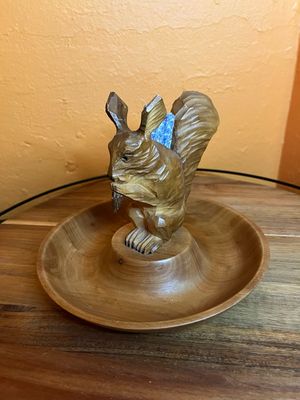 Carved Wooden Squirrel Cigarette Holder Ashtray