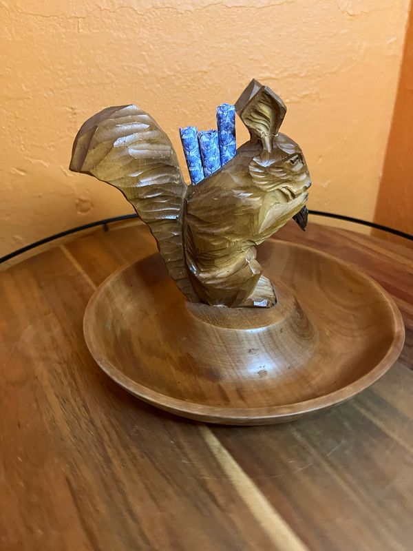 Carved Wooden Squirrel Cigarette Holder Ashtray