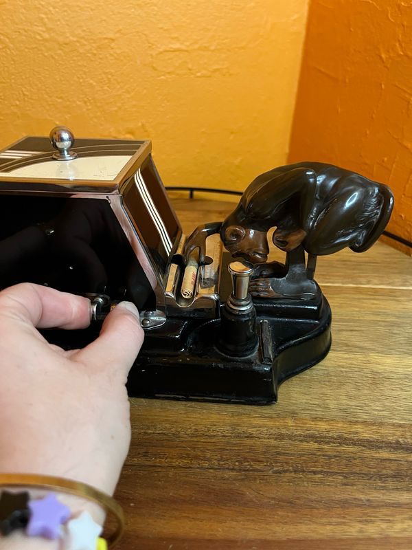 1930s Ronson Monkey Pik-a-Cig Cigarette Dispenser Striker Permanent Match Table Lighter