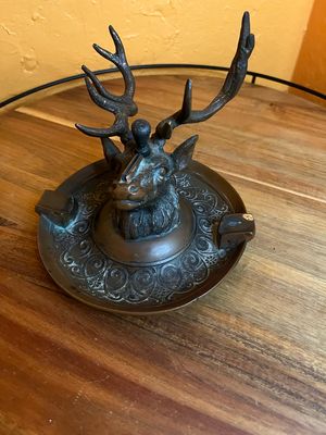Deer Elk Head Striker Permanent Match Table Lighter Ashtray Combo