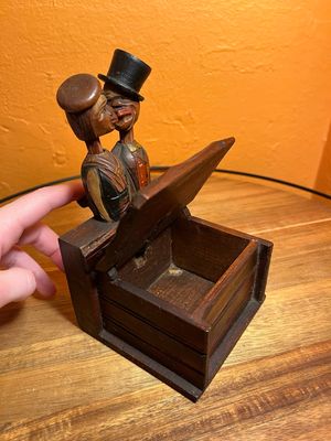 Wooden Kissing Couple Possibly German Cigarette Dispenser