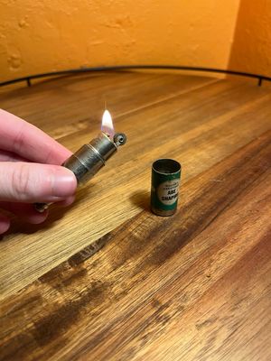 Holiday Greetings Abe Shapiro Phone 38 Warsaw NY Bottle Lighter