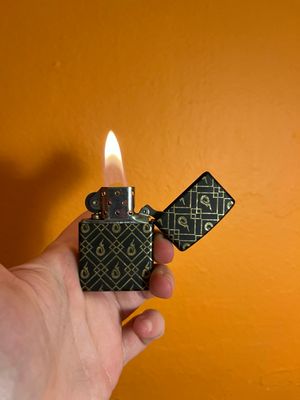 Curated Collection - Customized 2022 Black &amp; Gold Flame Logo Zippo Lighter