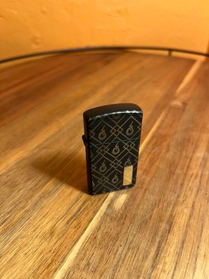 Curated Collection - 1997 Customized Black &amp; Gold Flame Logo Zippo Slim Lighter