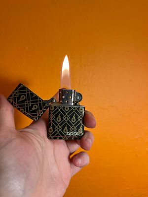 Curated Collection - Customized 2015 Red Border Black &amp; Gold Flame Logo Zippo Lighter