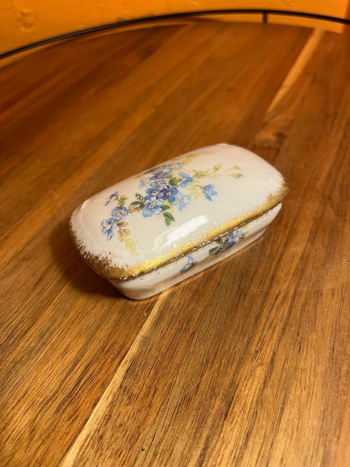 Limoges France Blue Forget Me Not Flower Ceramic Match Holder Box