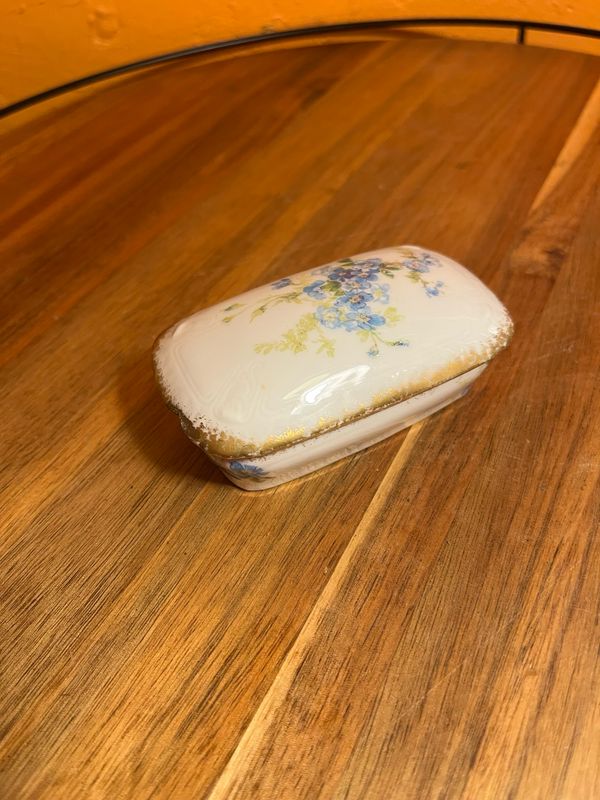 Limoges France Blue Forget Me Not Flower Ceramic Match Holder Box