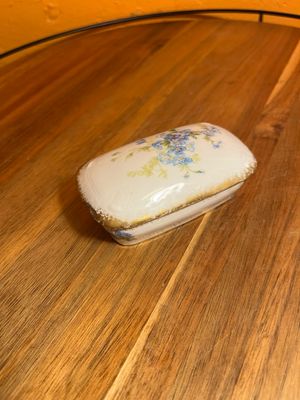 Limoges France Blue Forget Me Not Flower Ceramic Match Holder Box