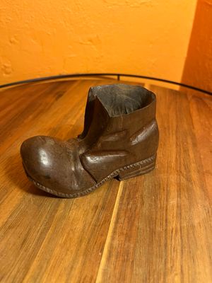 Carved Wooden Shoe Match Holder