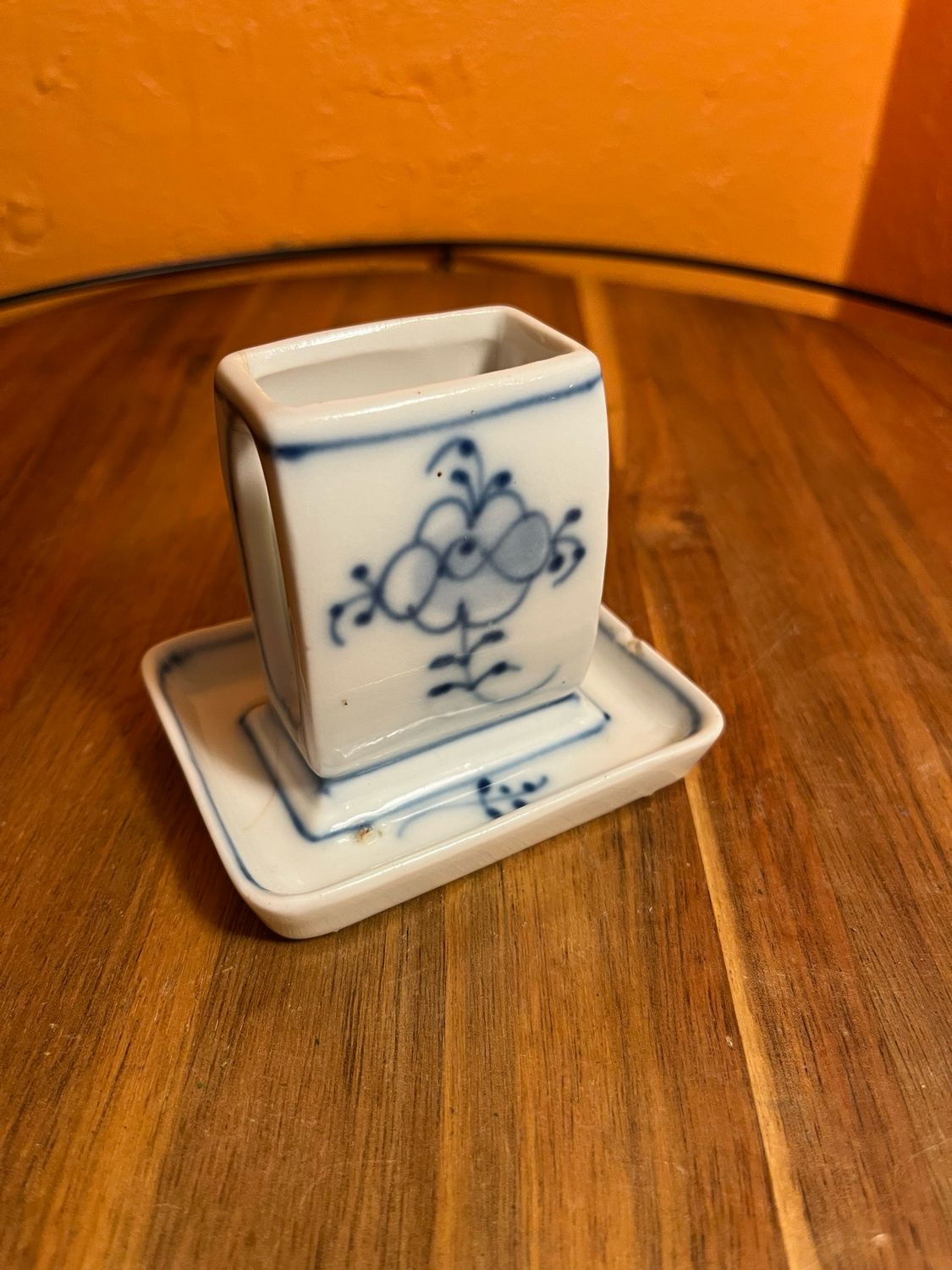 Delft Inspired Blue &amp; White Floral German Ceramic Match Holder