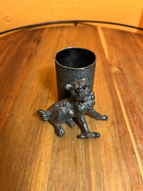 James W Tufts Boston MA Silver Plated Dog With Bone Match Holder