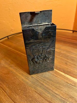 Peasant Farmers Scene Danish Silver Plated Large Cigarette Carton Or Matchbox Holder