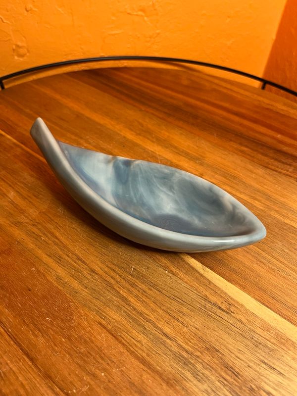 Blue Ceramic Boat Shape Ashtray