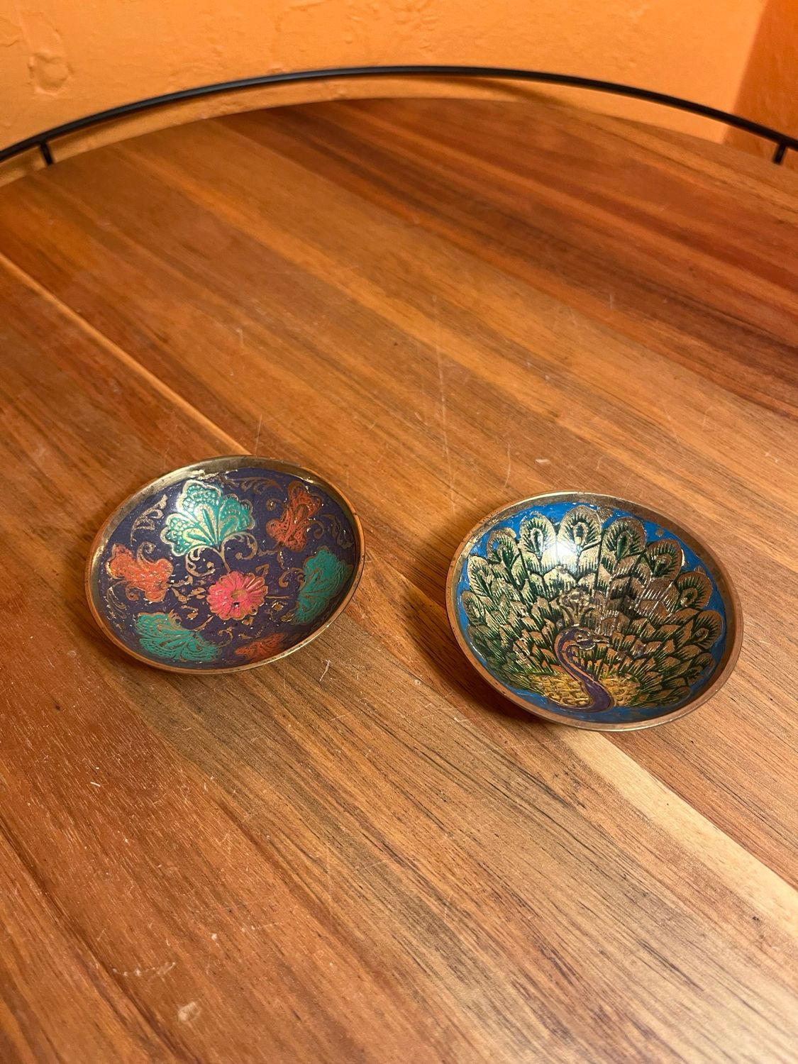 Leaves &amp; Peacocks Indian Ashtray Bowls Set