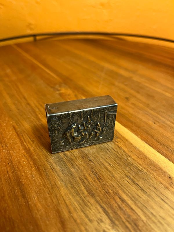 Country Peasant Scene Danish Silver Matchbox Holder