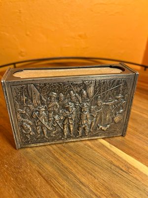 Probable Dutch 1930s Historical Scene Silver Oversized Matchbox Holder