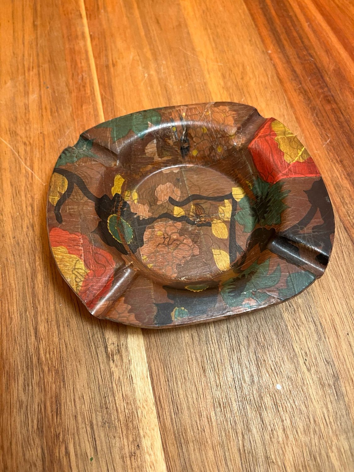Woven Wood Panels Floral Ashtray