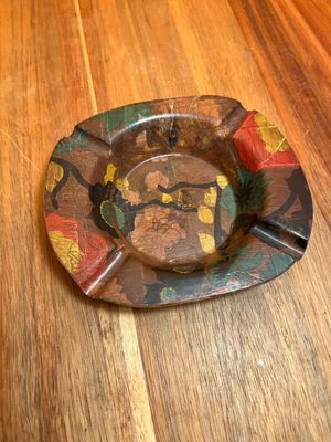 Woven Wood Panels Floral Ashtray