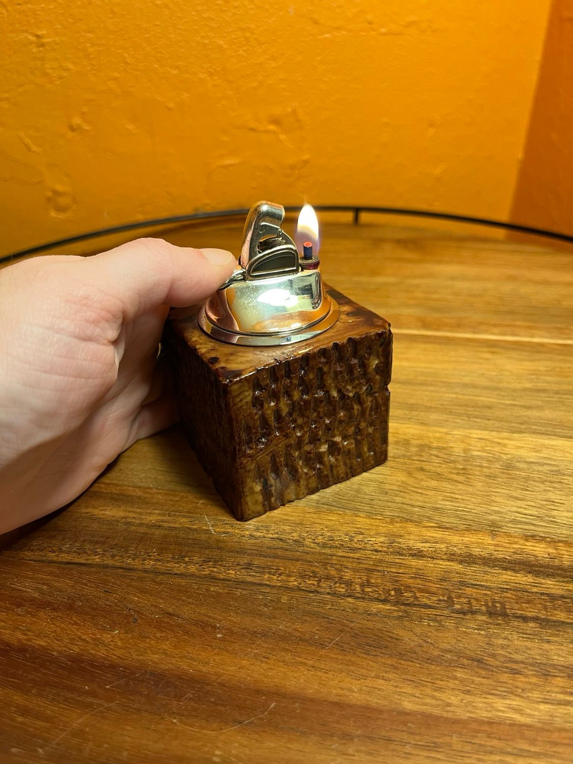 Carved Brown Alabaster Table Lighter