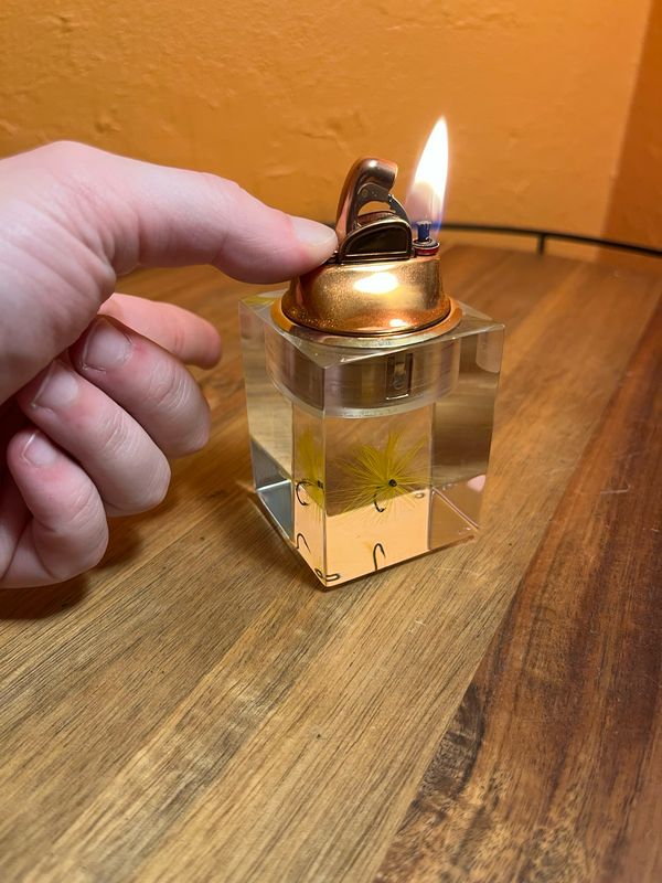 Yellow Fishing Fly Lucite Table Lighter