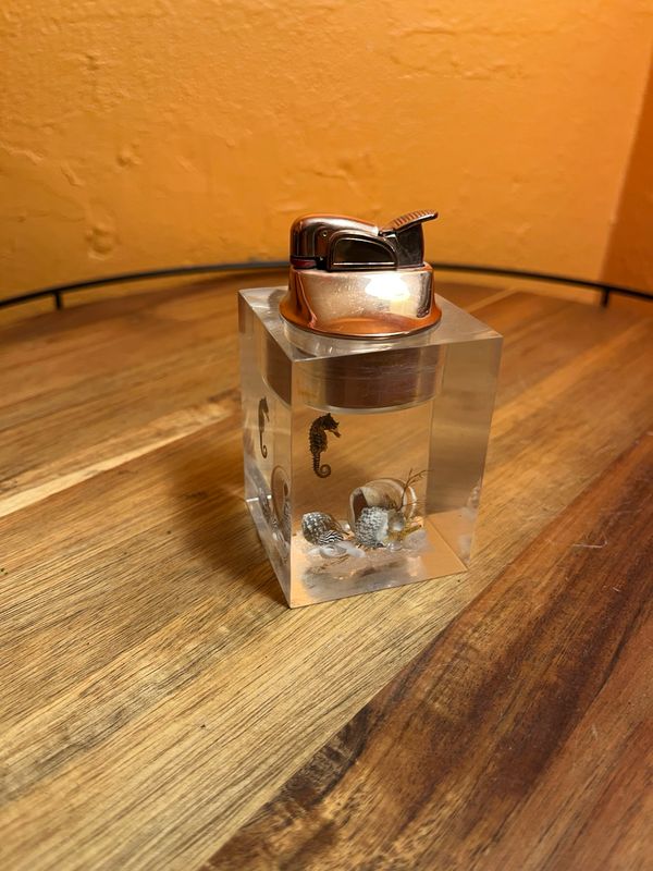 Sea Life Diarama Lucite Table Lighter