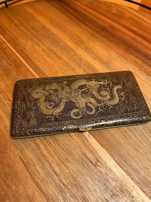 Highly Detailed Loong Asian Dragon &amp; Japanese Castle Scenery Jumbo Cigarette Case