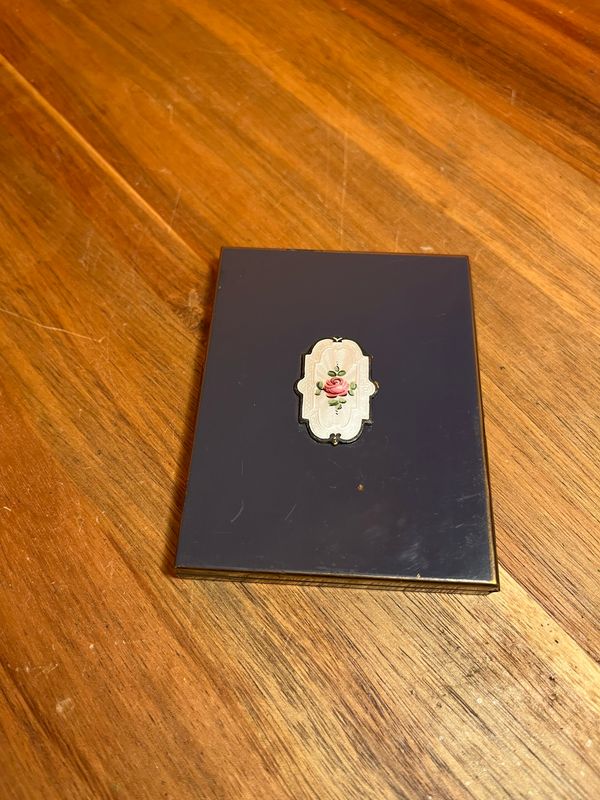 Navy Blue Pink Rose Thin Wooden Cigarette Case