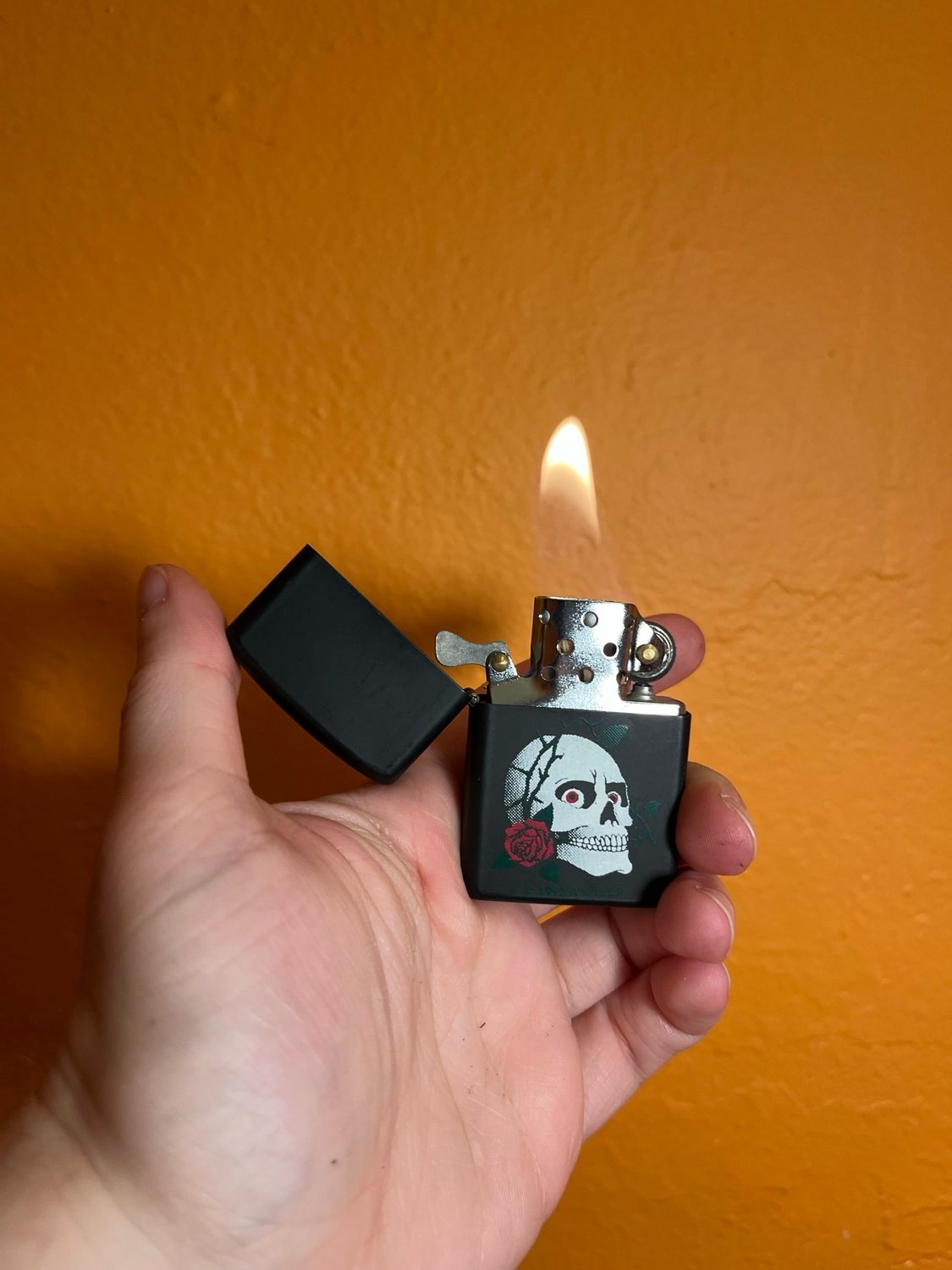 Rose Skull Flip Top Lighter