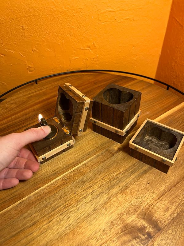 Stacking Wooden Table Lighter Cigarette Holder Ashtray Set