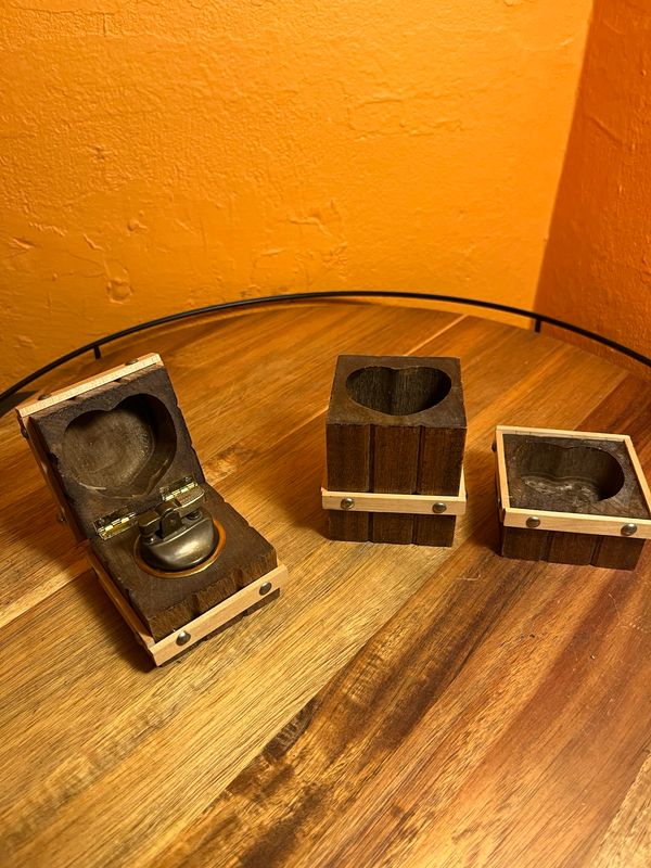 Stacking Wooden Table Lighter Cigarette Holder Ashtray Set