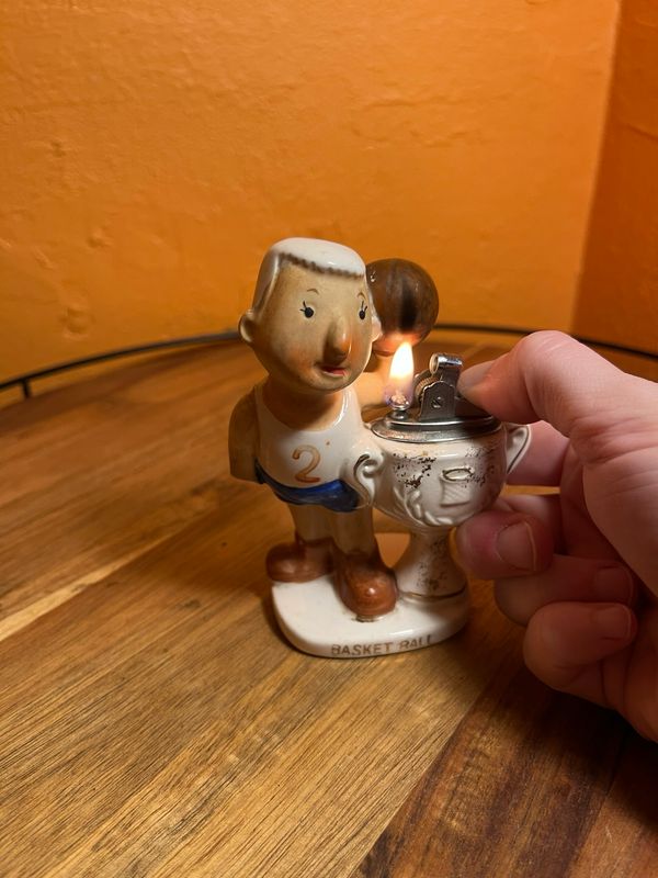 Distressed 1962 Imco Import Basketball Player Table Lighter