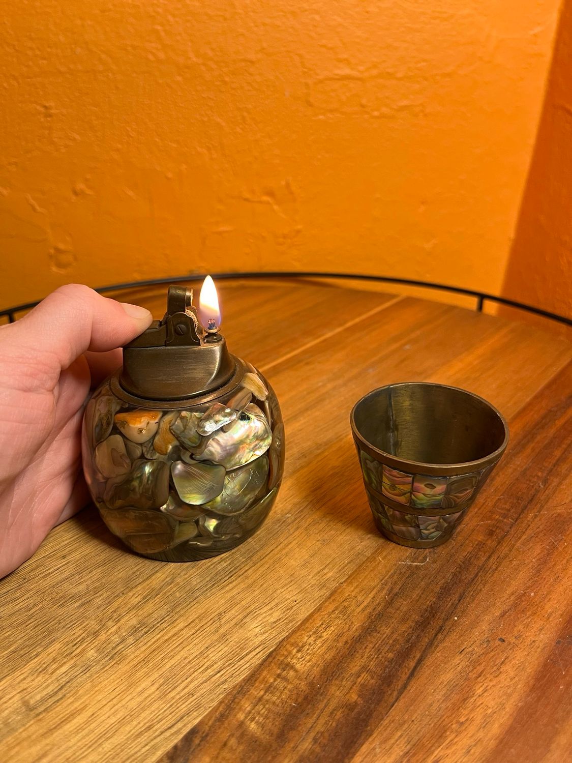 Abalone Shellcraft Table Lighter Ashtray Set