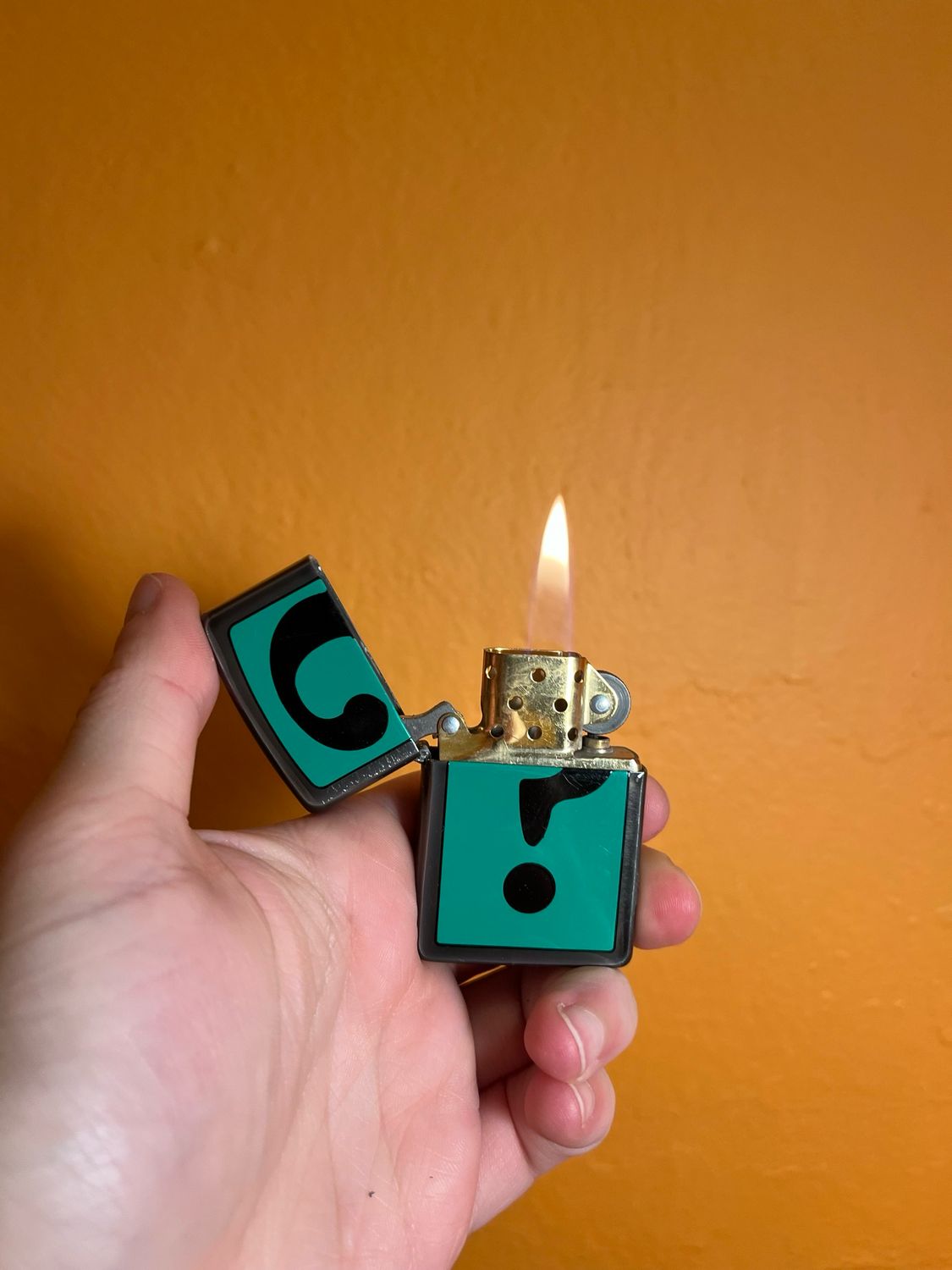 1994 Barrett Smythe Green Riddler Question Mark Zippo Lighter