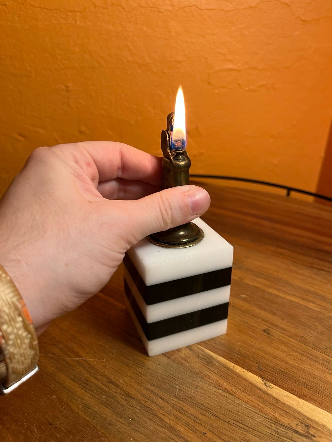 Black &amp; White Striped Table Lighter