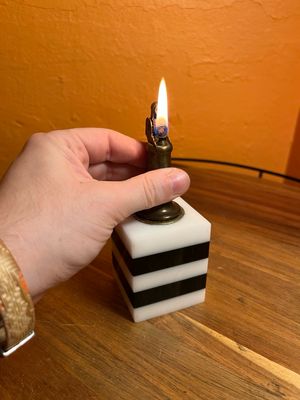 Black &amp; White Striped Table Lighter