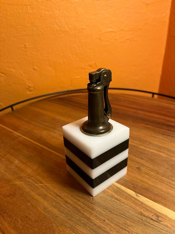 Black &amp; White Striped Table Lighter