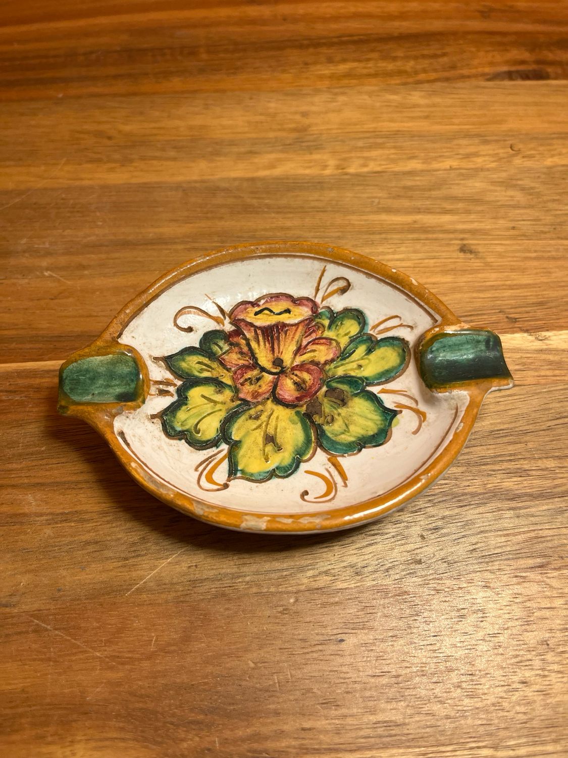Worn Italian Ceramic Floral Ashtray