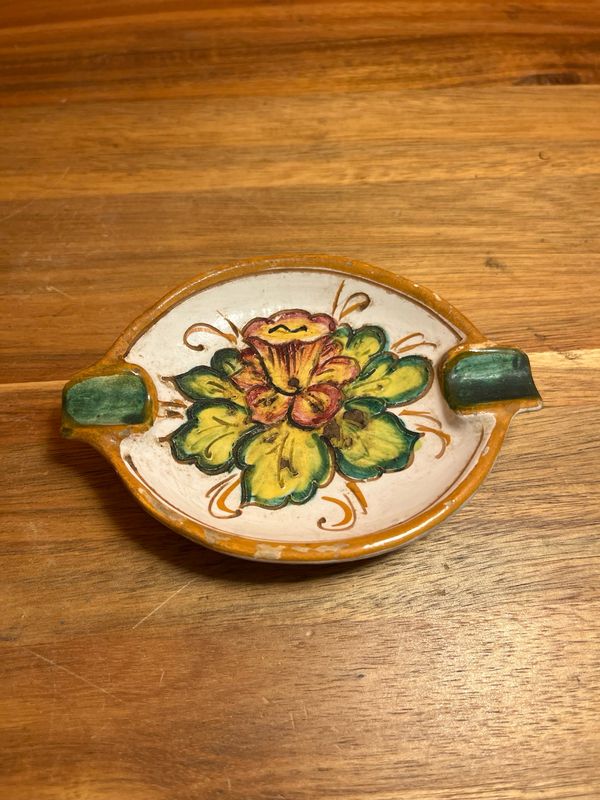 Worn Italian Ceramic Floral Ashtray