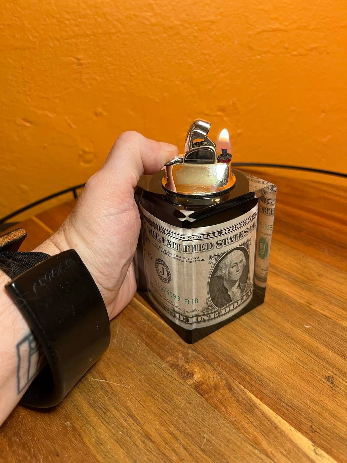 Dollar Bill Lucite Table Lighter