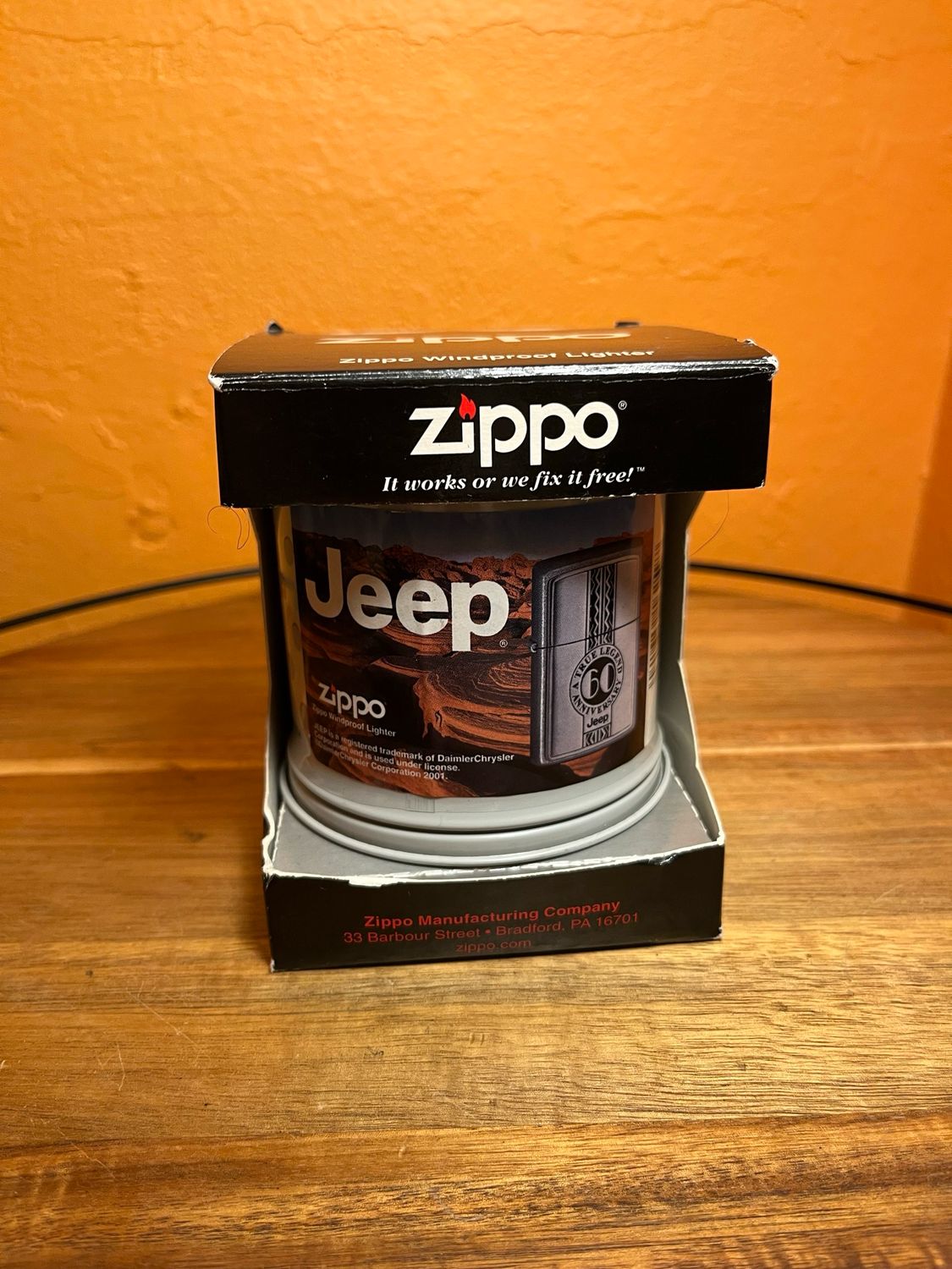 2001 Jeep 60th Anniversary Zippo Lighter With Tin