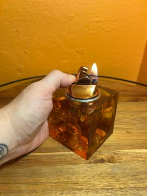 Orange Indented Glass Table Lighter