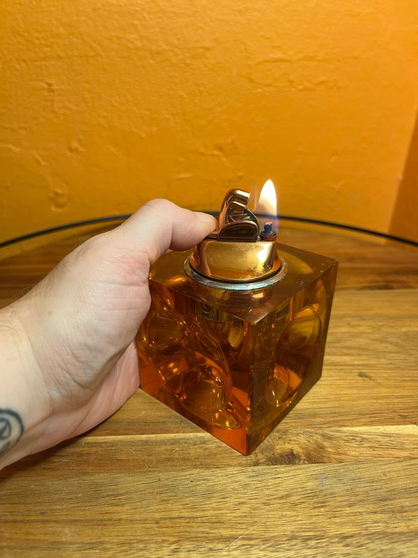 Orange Indented Glass Table Lighter