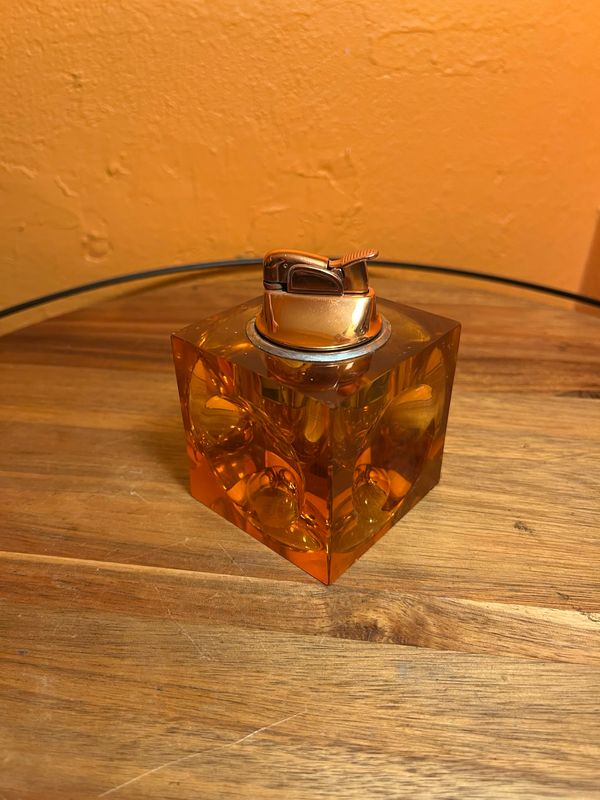 Orange Indented Glass Table Lighter