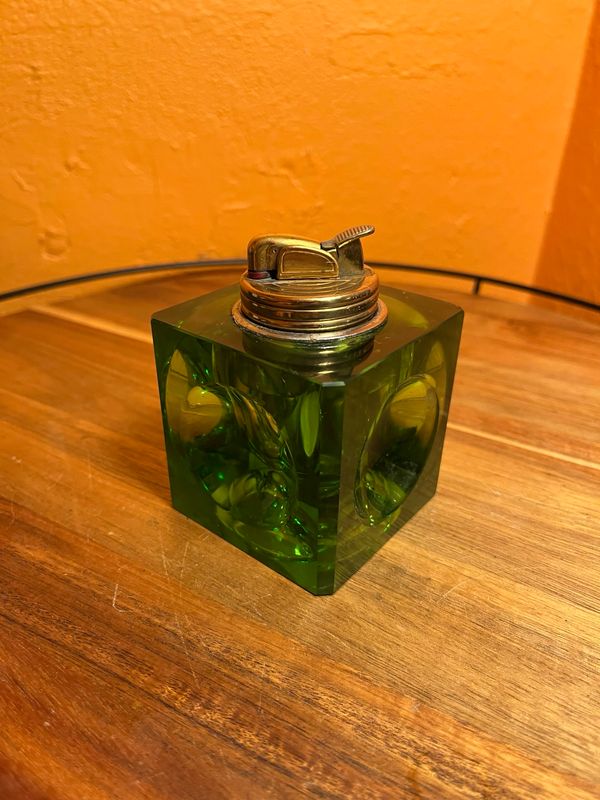 Green Indented Glass Table Lighter