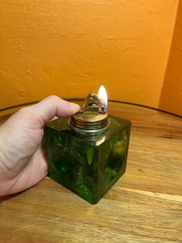 Green Indented Glass Table Lighter