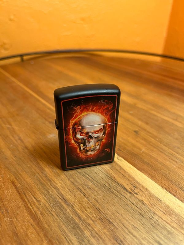 2012 Flaming Skull Matte Black Zippo Lighter